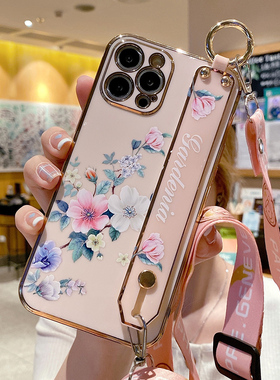 适用苹果12手机壳iPhone12Pro保护Max硅胶套pmax全包防摔12p直边软壳promax小清新腕带ip十二夏日女por斜跨绳