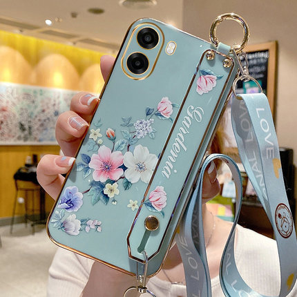 适用于OPPOA6k手机壳PLT120硅胶保护套a6k小清新花卉腕带斜跨绳可背oppo全包边防摔软壳新款直边超薄防摔外壳