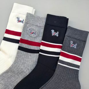 腊肠狗刺绣中筒袜四色一组女袜中性弹力棉袜