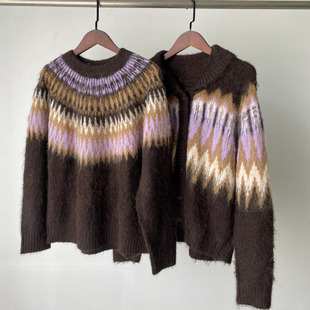 薰衣草费尔岛马海毛针织开衫 套头衫