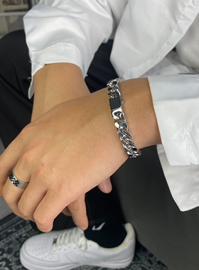 【免费刻字】钛钢朋克古巴手链男