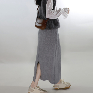 松紧腰卫衣裙 复古韩系休闲百搭针织半裙学院秋冬长款 NON没边