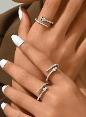 欧美轻奢时尚白蛇镶钻开口戒指女