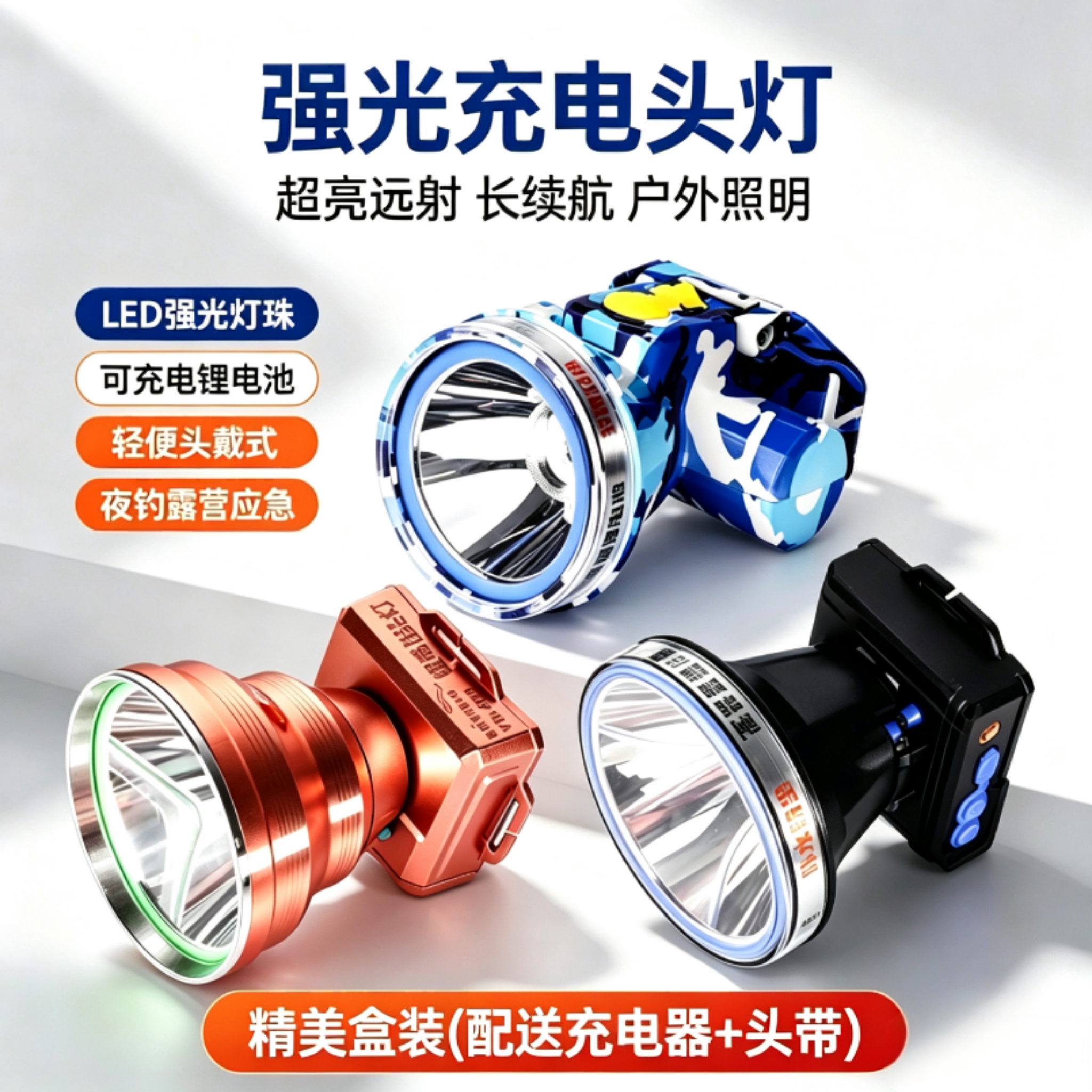 头灯超亮防水手电筒户外家用照明