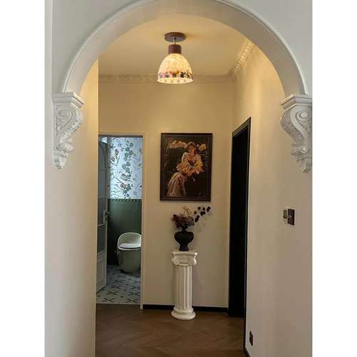 中古风走廊过道灯贝壳吸顶灯法式复古轻奢入户玄关灯衣帽间阳台灯