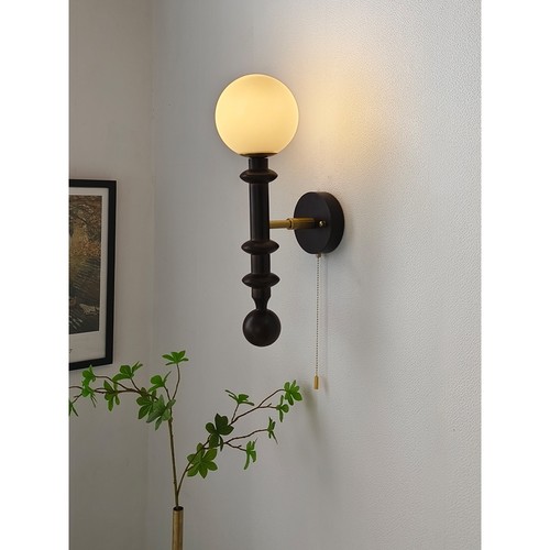 法式复古中古胡桃木美式卧室房间床头客厅背景墙壁灯南洋风过道灯