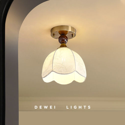 中古玄关过道灯布艺小吸顶灯温馨复古日式灯