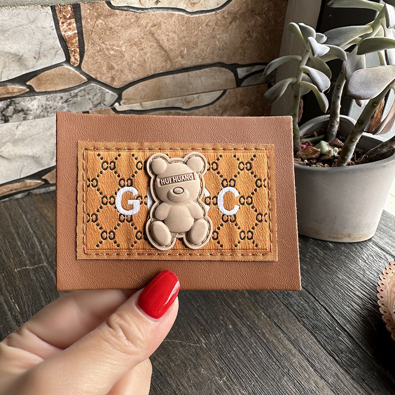 小熊皮革标服装装饰贴自粘补丁贴可水洗6.5X9cm补丁贴布潮牌贴