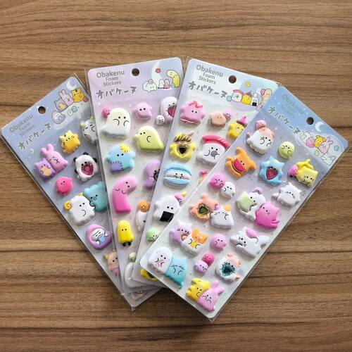 4PCS Plushy 3D Bubble EVA Stickers with Diamonds Ghost Anima