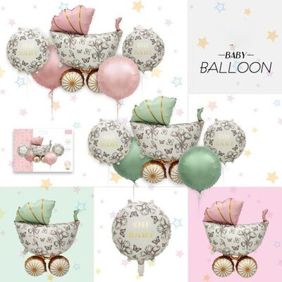 New Matte Green Pink Stroller Balloon Baby Aluminum Foil Bal