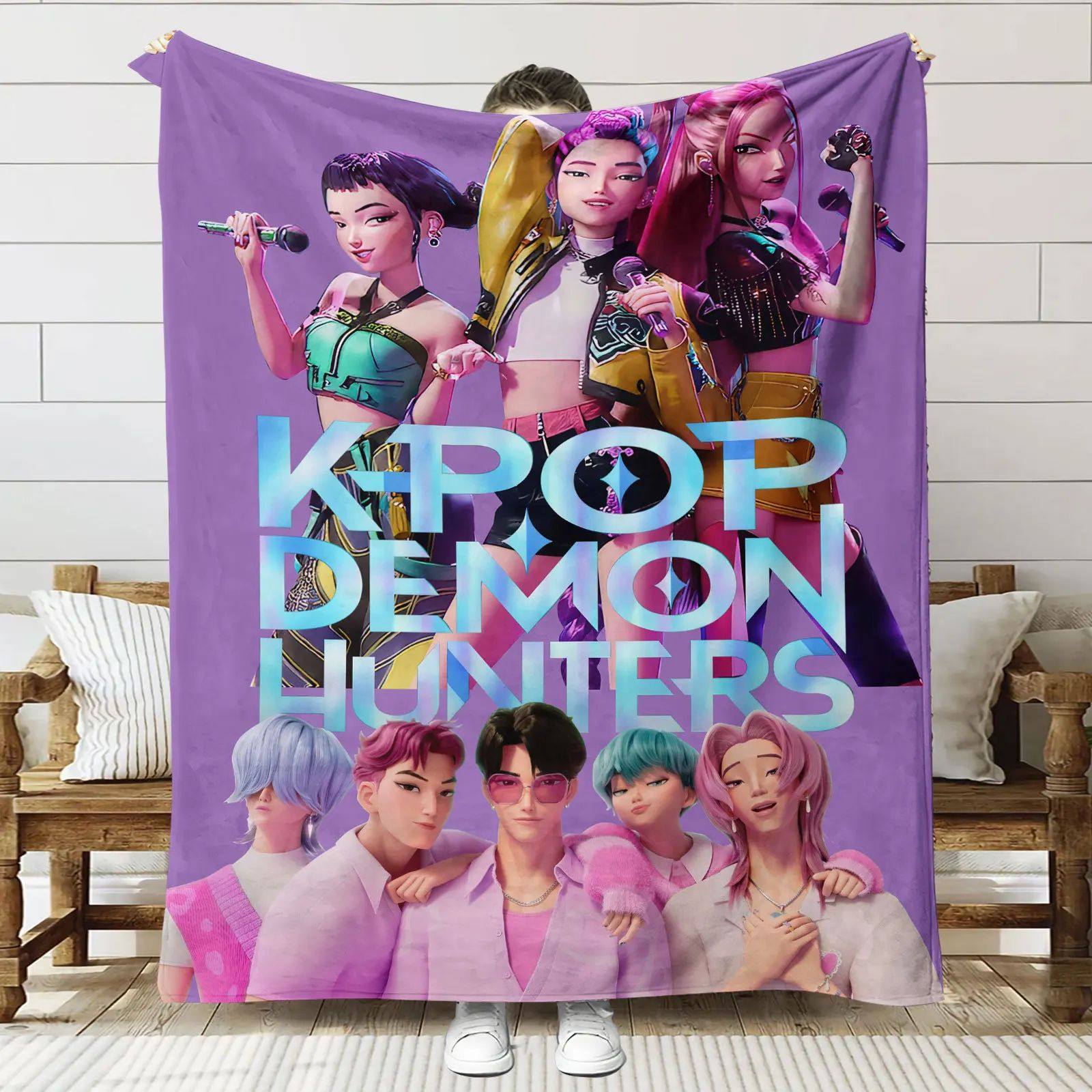 1pc Flannel Blanket k-pop De mon Hunters Hun-trix Blanket Qu