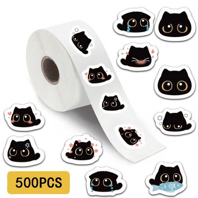 500PCS Black Coal Ball Cat Graffiti Roll Sticker Scrapbook P