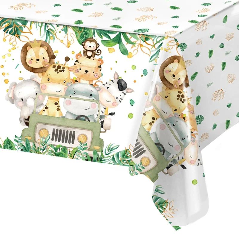 Jungle Animal Tablecloth Birthday Party Decor Palm Leaves Ta