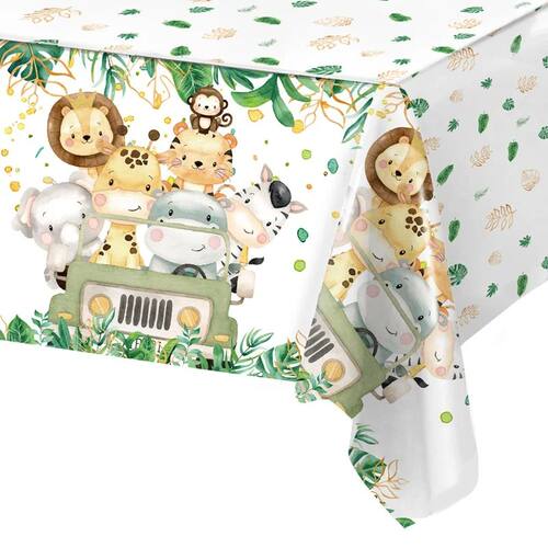 Jungle Animal Tablecloth Birthday Party Decor Palm Leaves Ta