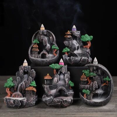 Resin Scenery Waterfall Backflow Incense Burner Landscape Ho