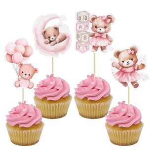 12pcs Baby Bear Cupcake Toppers for Kids Boy Girl 1st Birthd