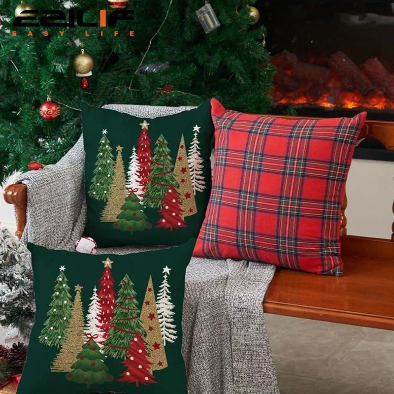 45x45cm Christmas Pillow Cases Checkered Cushion Cover Decor