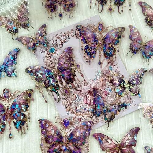 20pcs Reusable Red Butterfly Stickers: Glitter, Shimmery & S