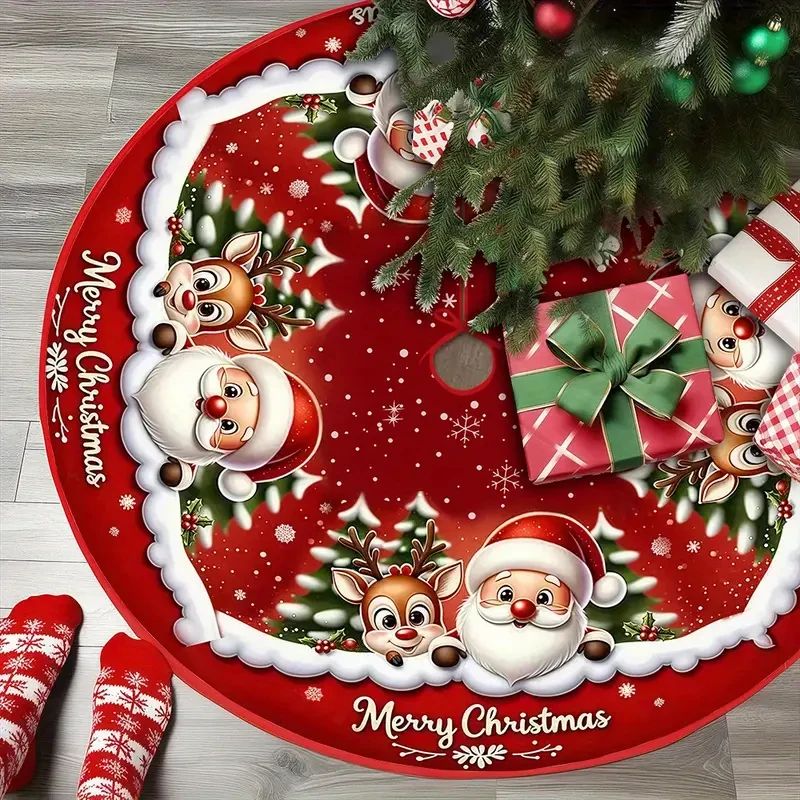 Santa Claus Christmas Tree Skirt, Reindeer Pattern, Christma