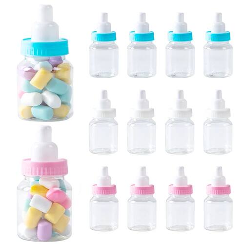 12Pcs Baby Bottle Blue Pink White Plastic Candy Bottle Baby