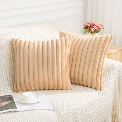 Olanly Soft Fluffy Striped Cushion Covers Imitation Rabbit P