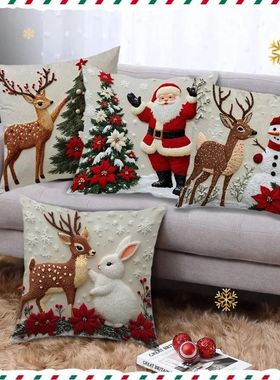 45x45cm Cartoon Christmas Pillow Cover Elk Santa Claus Snowm