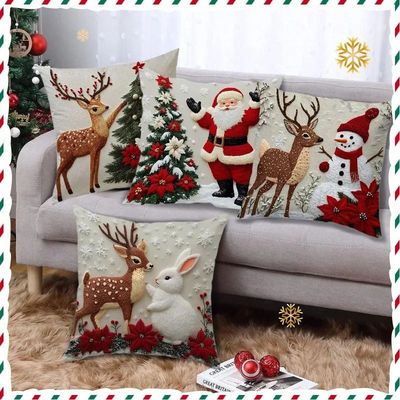 45x45cm Cartoon Christmas Pillow Cover Elk Santa Claus Snowm