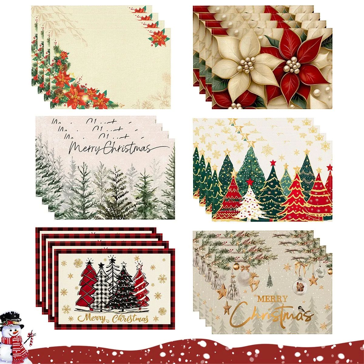 Linen Christmas Tree Placemats Navidad Noel Winter Table Mat