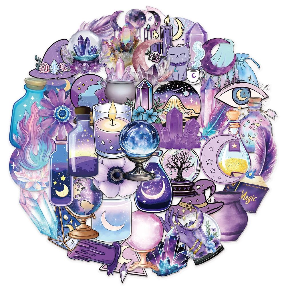50PCS Purple Magic Witch Graffiti Stickers DIY Handbag, Lugg