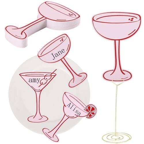 20pcs Pink Cocktail-Shaped Name Place Cards for Birthday Wed
