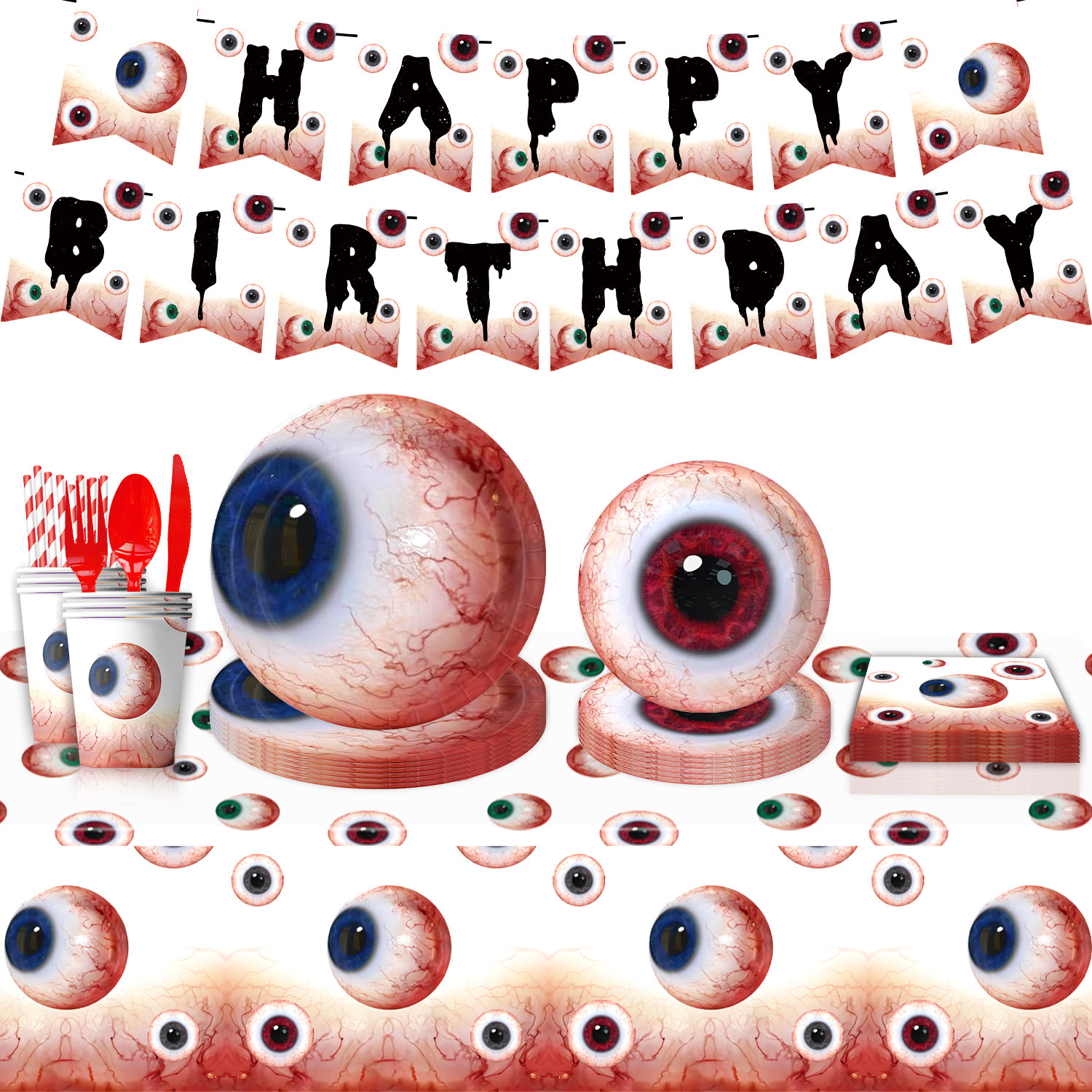 Halloween Eyeball Theme Horror Atmosphere Party Disposable P