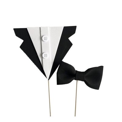 Father's Day Baking Cake Decoration Black And White Suit Bow