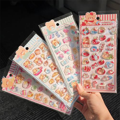 Kawaii 3D Cartoon Teddy Bear Rabbit Relief Crystal Sticker f