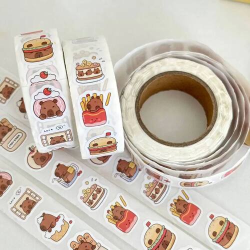 500 Pcs Capybara Stickers Roll - Waterproof PVC Animal & Foo