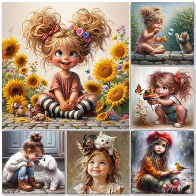 5D DIY Diamond Painting Art New Cute Girl and Puppy Full Squ