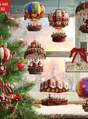 10PCS Christmas Ornaments 2D Flat Hot Air Balloon Santa Clau