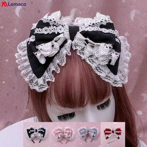 Lolita Lovely Lace Headband Hair Clips Sweet Big Bow Kawaii