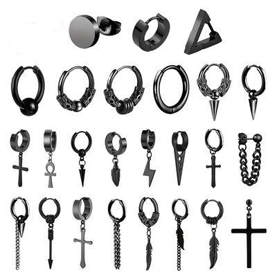 1 Pairs Punk Stainless Steel Stud Earrings Black Earrings Se