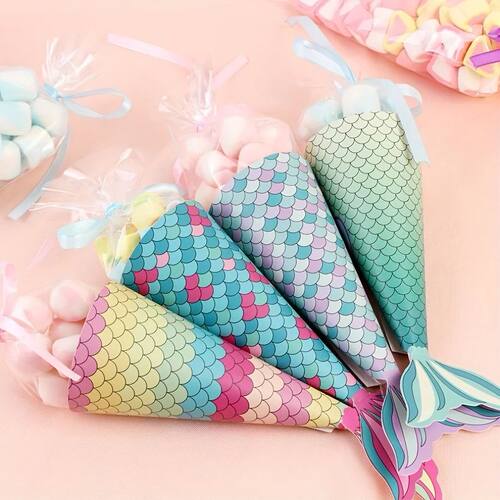 12pcs, Mermaid Paper Candy Gift Box Invitation Card Gifts Ba