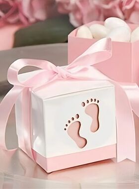 15pcs Footprint Candy Box with Ribbon, Blue Pink Gender Reve