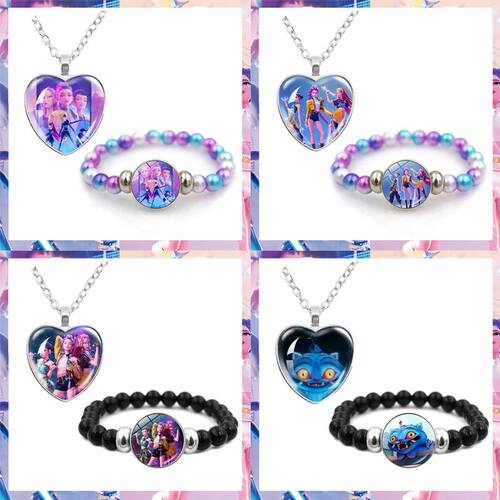 Kpop Demon Hunters Bracelets + Necklace Jewelry Set 2pcs Fem