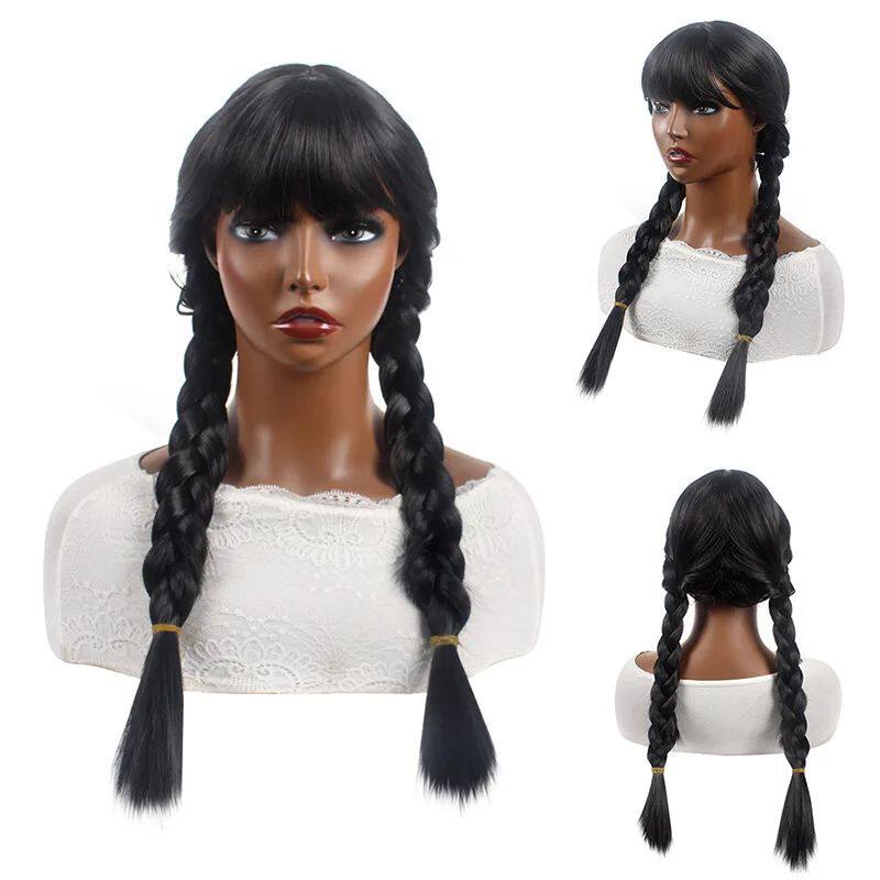 womens wig new straight bangs long hair black wednesday dou
