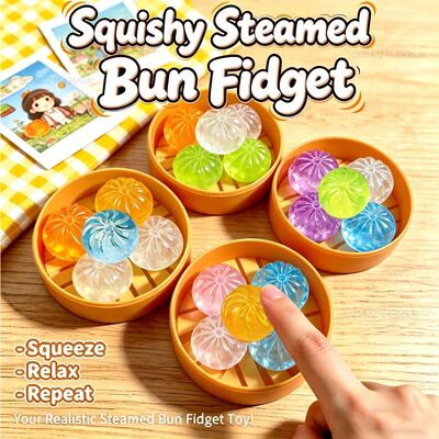 5Pcs Mini Dumplings with Steamer Bun Squeezable Toys Set Sof