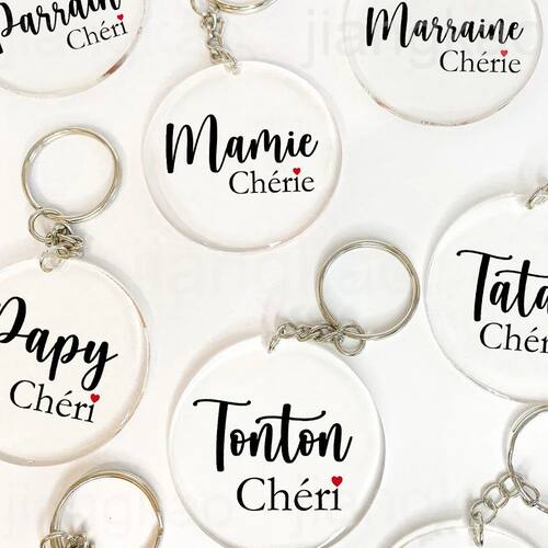 French Print Keychain Transparent Circle Chain Acrylic Keyri