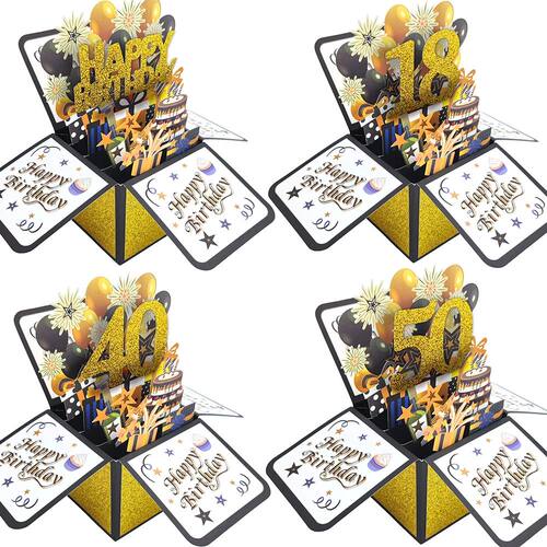 Black Golden Happy Birthday Pop Up Card 18th/30th/40th/50th/