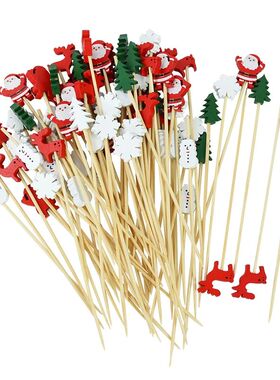 50Pcs Christmas Bamboo Food Picks Toothpicks Santa Dessert B