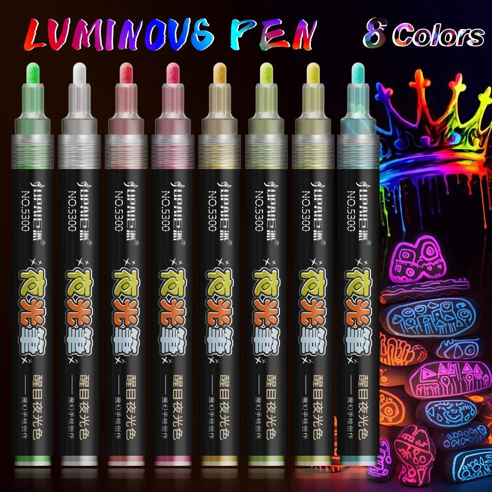 8 Colors Set Fluorescent pen Glows At Night Highlighter Pen