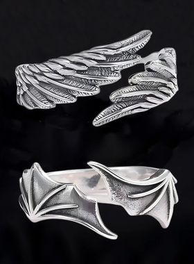 TrendMen Hiphop Rock Angel Devil Wing Couple Rings For Men B