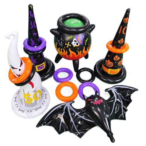Pvc Halloween Inflatable Witch Pot Ring Bat Witch Hat Ring T