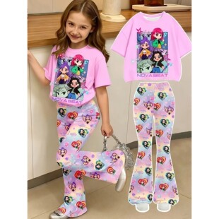 Shirt Anime Girl for Short Girls Print Kpop Sleeve Set